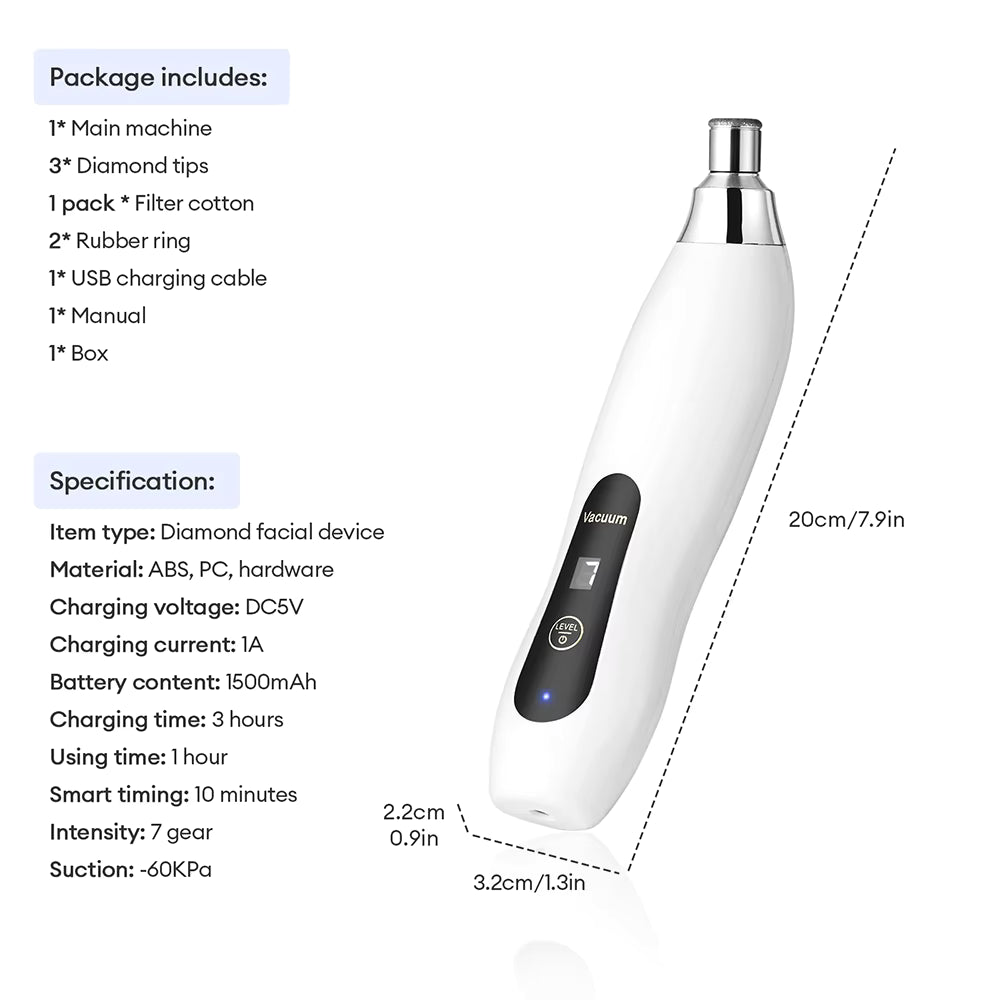 3-Tip Portable Diamond Microdermabrasion & Vacuum Blackhead Remover